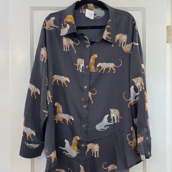 NWT Leopard Print blouse XL OVERSIZED - Picture 1 of 4